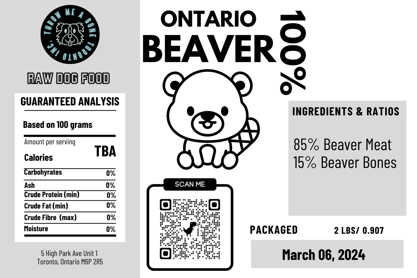 Ontario Beaver Meat 2lbs & 6lbs